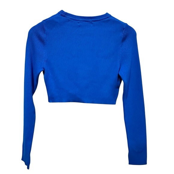 Pull & Bear Long Sleeve Ribbed Royal Blue Crop Top Women’s Size Small - Picture 4 of 6